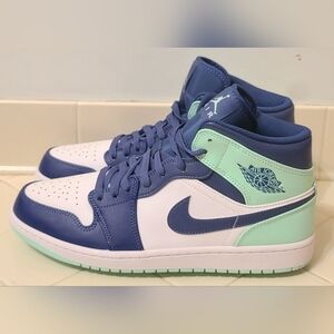 Custom Jordan 1 Mid Mystic Navy Mint Foam Golf Shoes Men's Size 11